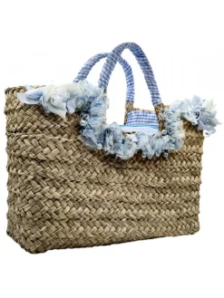 Kiara Shoes Borsa in Paglia con Fiori... Turchese