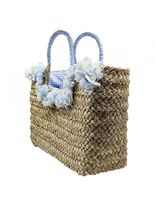 Kiara Shoes Borsa in Paglia con Fiori... Turchese