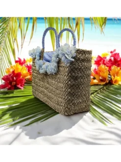 Kiara Shoes Borsa in Paglia con Fiori... Turchese