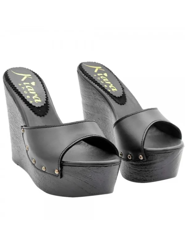 Kiara Shoes SANDALI A ZEPPA NERI IN... Nero Clearance
