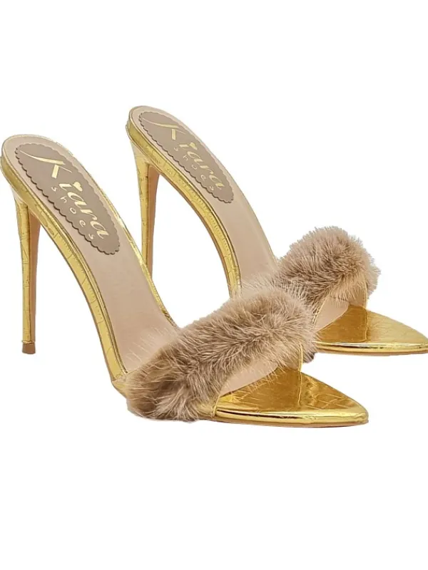 Kiara Shoes Sandali a punta con... Oro Discount