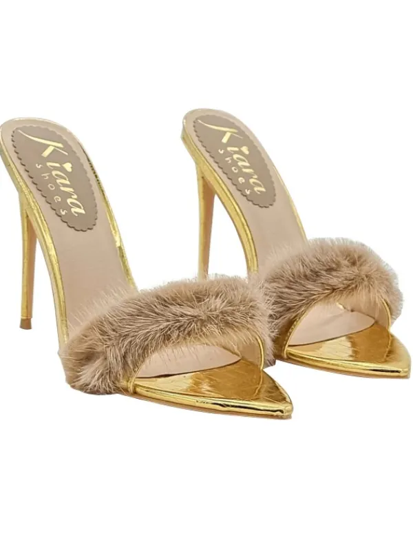 Kiara Shoes Sandali a punta con... Oro Discount