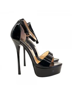 Kiara Shoes SANDALO ALTO IN VERNICE CON... Nero Hot