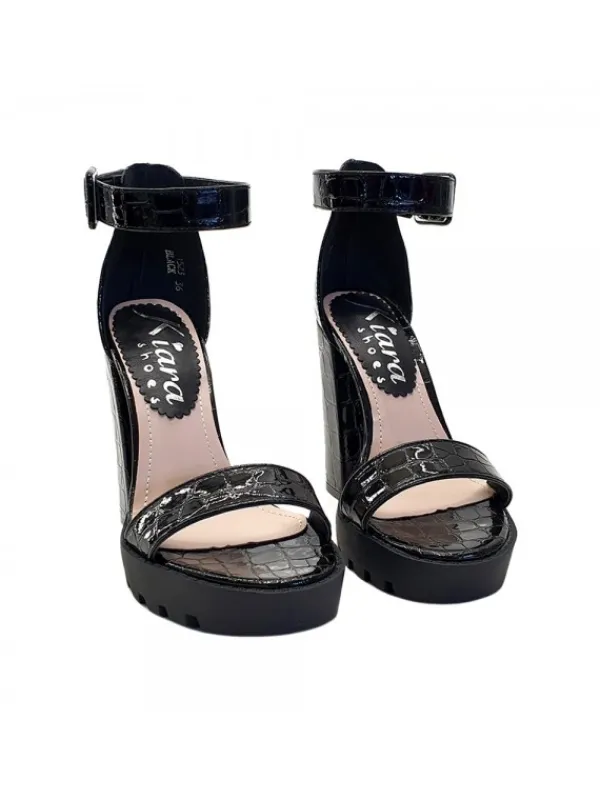 Kiara Shoes SANDALO COCCODRILLO CON... Nero Outlet