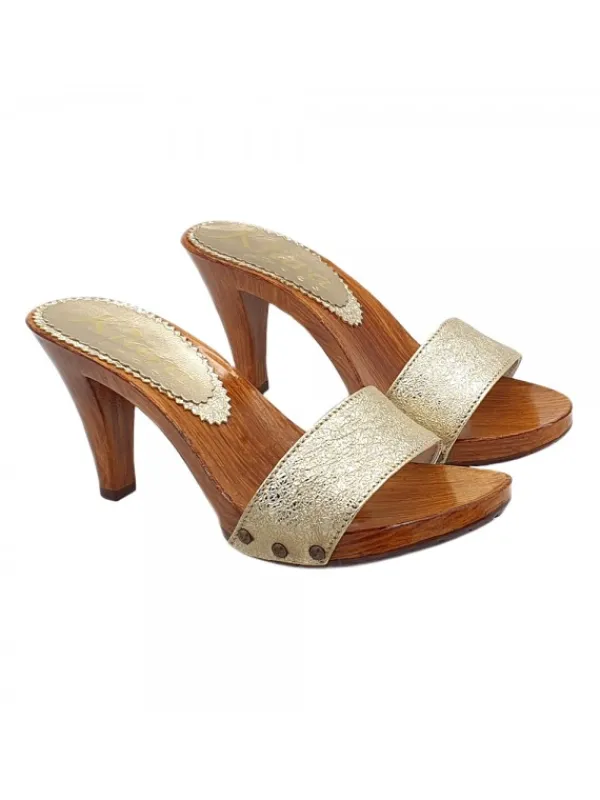 Kiara Shoes Zoccoli Artigianali Oro con...