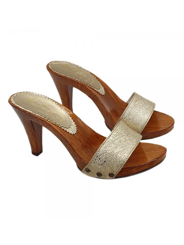 Kiara Shoes Zoccoli Artigianali Oro con...