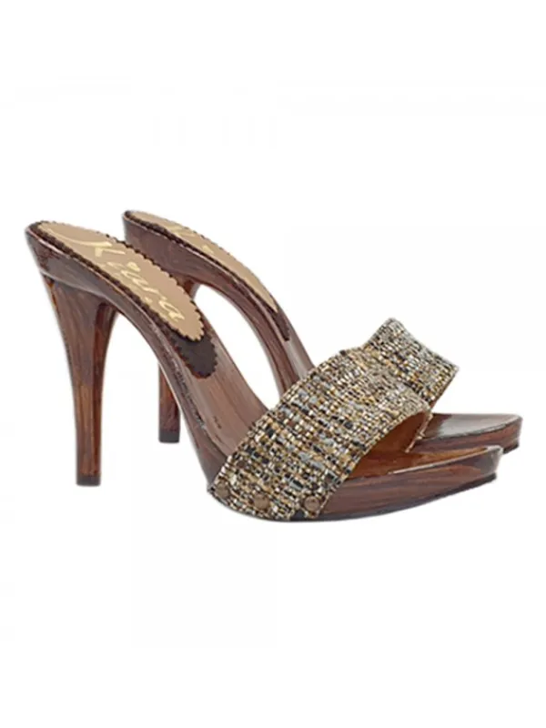 Kiara Shoes ZOCCOLI CON FASCIA IN TWEED Marrone Hot