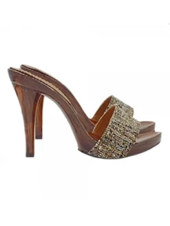 Kiara Shoes ZOCCOLI CON FASCIA IN TWEED Marrone Hot