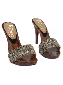 Kiara Shoes ZOCCOLI CON FASCIA IN TWEED Marrone Hot