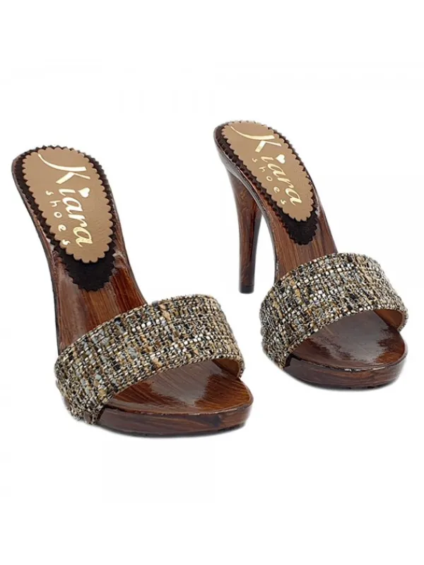 Kiara Shoes ZOCCOLI CON FASCIA IN TWEED Marrone Hot