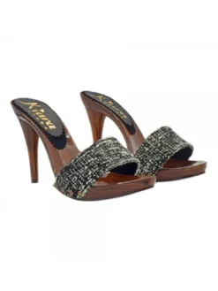 Kiara Shoes ZOCCOLI CON FASCIA IN TWEED... Nero Outlet
