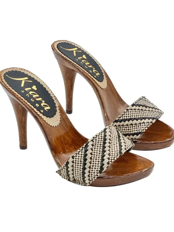 Kiara Shoes ZOCCOLI CON FASCIA TWEED E... Nero Sale