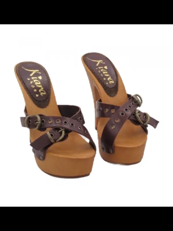 Kiara Shoes ZOCCOLI DONNA TACCO 13 CM -... Marrone Hot