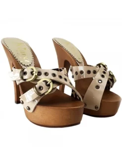 Kiara Shoes Zoccoli Donna Vernice ... Beige Sale