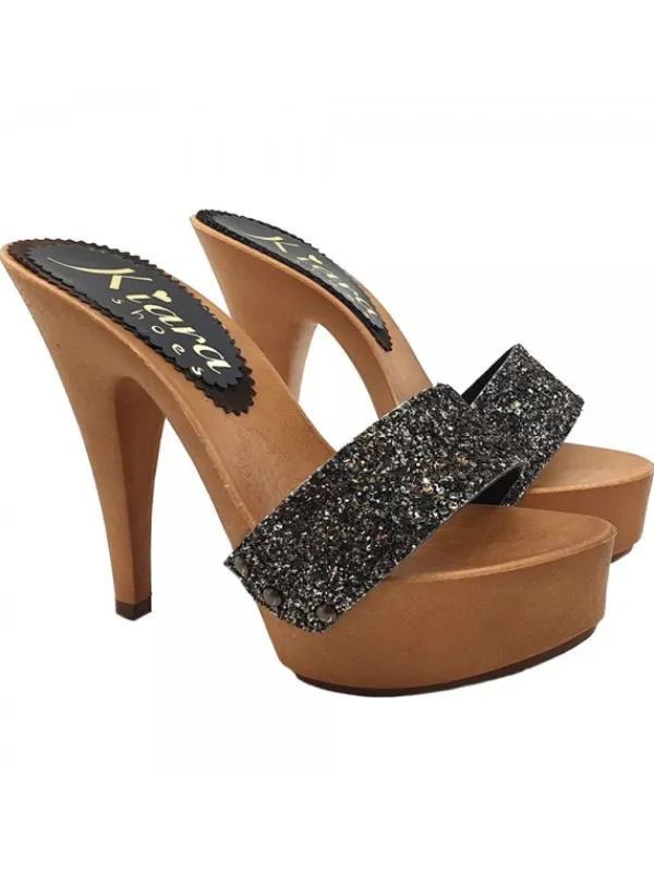 Kiara Shoes ZOCCOLI GLITTERATI TACCO 13 CM Nero Clearance