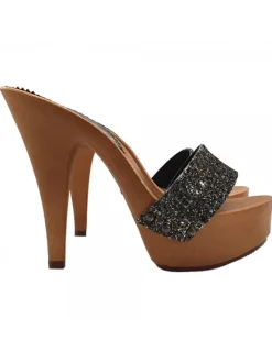 Kiara Shoes ZOCCOLI GLITTERATI TACCO 13 CM Nero Clearance