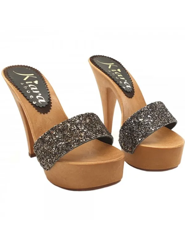 Kiara Shoes ZOCCOLI GLITTERATI TACCO 13 CM Nero Clearance