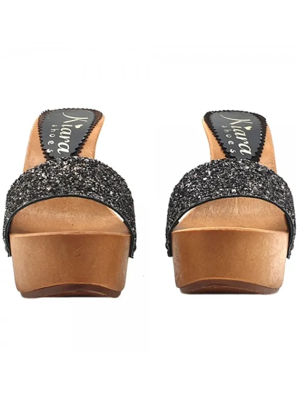 Kiara Shoes ZOCCOLI GLITTERATI TACCO 13 CM Nero Clearance