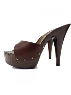 Kiara Shoes ZOCCOLI IN CUOIO Marrone Outlet