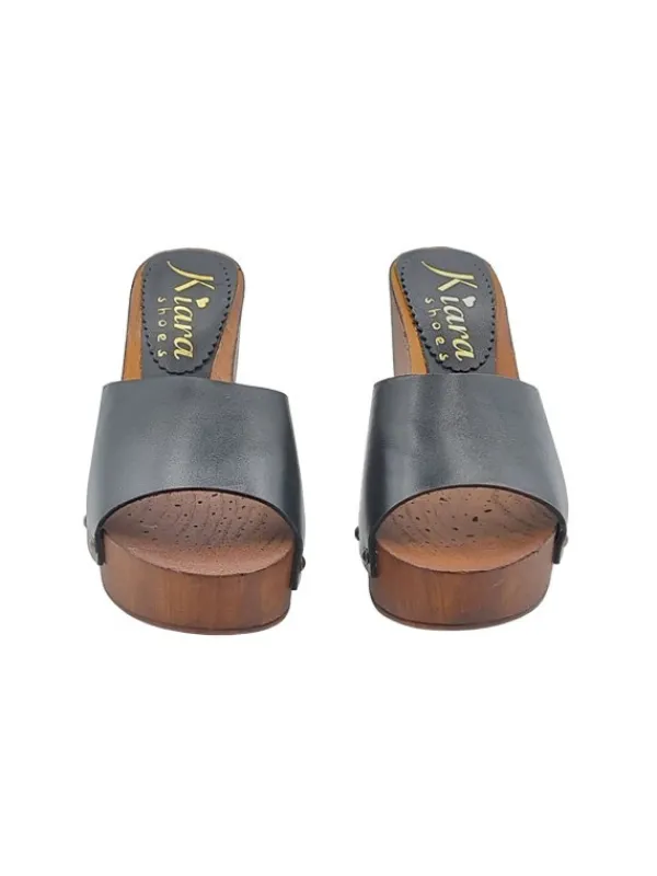 Kiara Shoes Zoccoli in pelle nera con... Nero