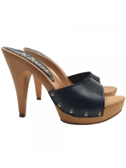 Kiara Shoes ZOCCOLI IN PELLE NERA CON... Nero Clearance