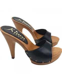 Kiara Shoes ZOCCOLI IN PELLE NERA CON... Nero Clearance