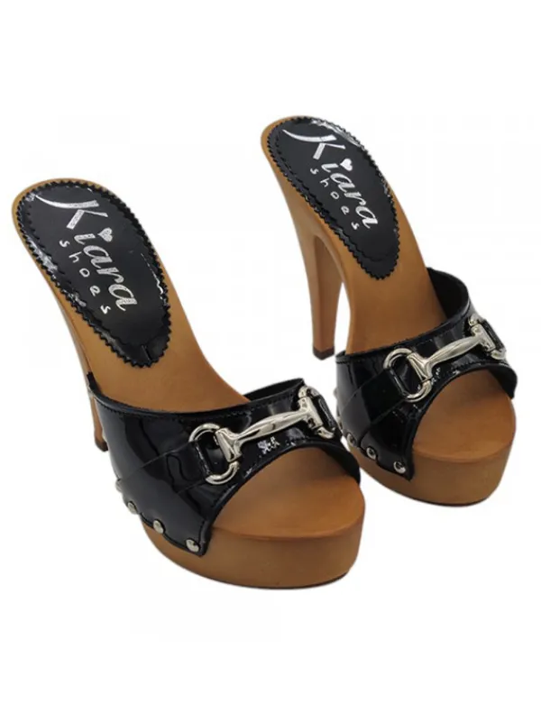 Kiara Shoes ZOCCOLI IN VERNICE NERA CON... Nero Hot
