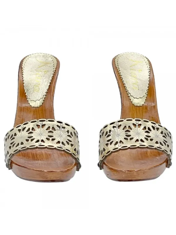 Kiara Shoes ZOCCOLI LASERATI IN PELLE... Oro Sale
