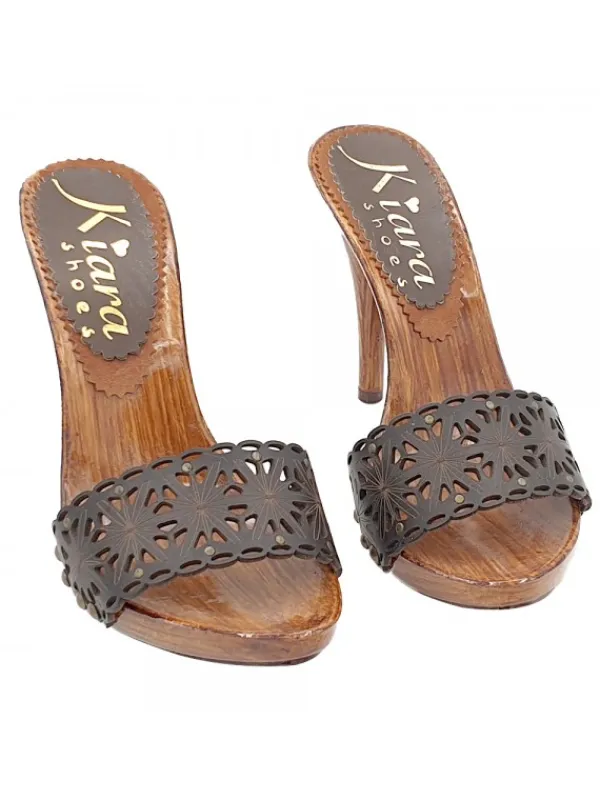 Kiara Shoes ZOCCOLI MARRONI LASERATI IN... Marrone Sale