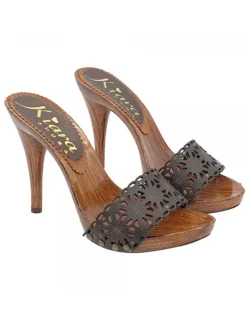 Kiara Shoes ZOCCOLI MARRONI LASERATI IN... Marrone Sale