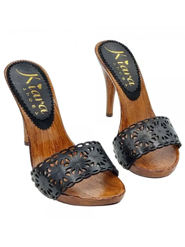Kiara Shoes Zoccoli neri con fascia in... Nero Discount