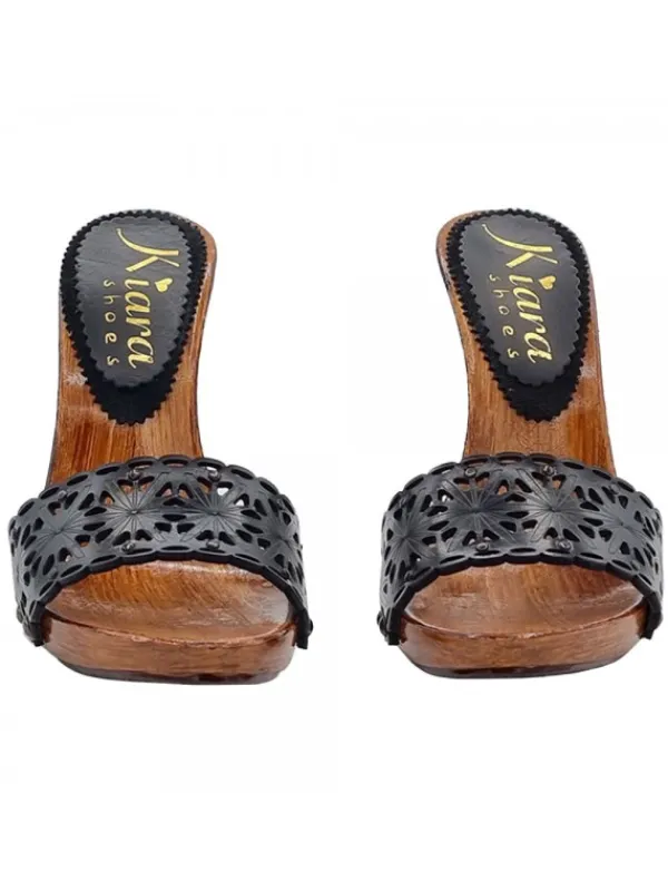 Kiara Shoes Zoccoli neri con fascia in... Nero Discount