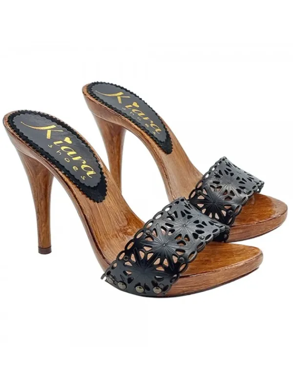 Kiara Shoes Zoccoli neri con fascia in... Nero Discount