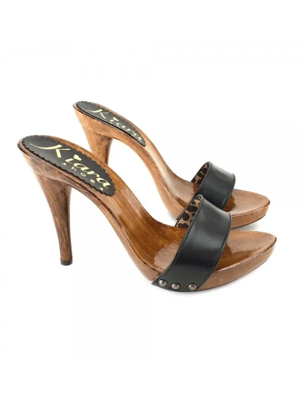 Kiara Shoes ZOCCOLI NERI IN PELLE CUCITI Nero