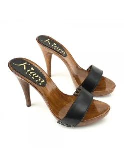 Kiara Shoes ZOCCOLI NERI IN PELLE CUCITI Nero