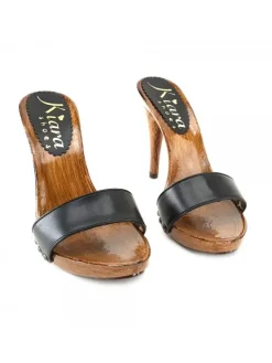 Kiara Shoes ZOCCOLI NERI IN PELLE CUCITI Nero