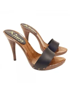 Kiara Shoes ZOCCOLI NERI IN PELLE TACCO 12 Nero Online