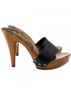 Kiara Shoes ZOCCOLI NERI IN PELLE TACCO... Nero Discount