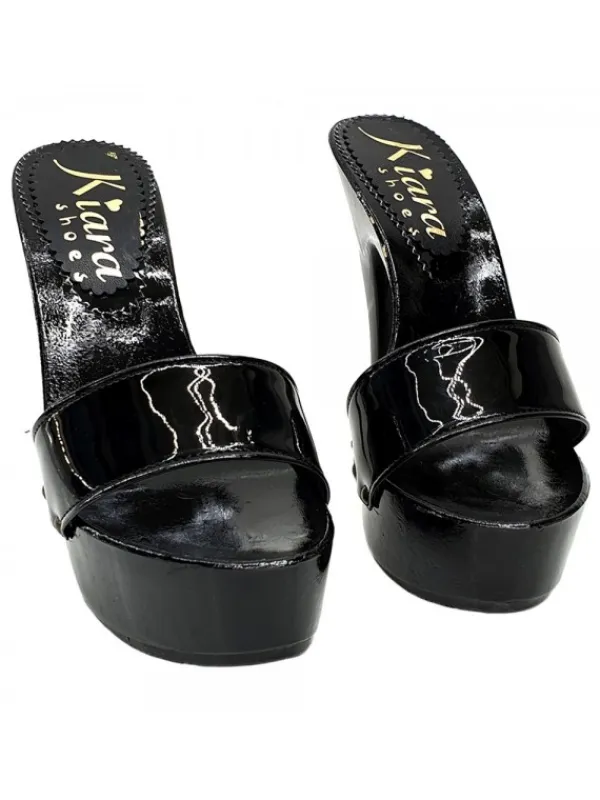 Kiara Shoes ZOCCOLI NERI LACCATI TACCO 13 Nero Hot