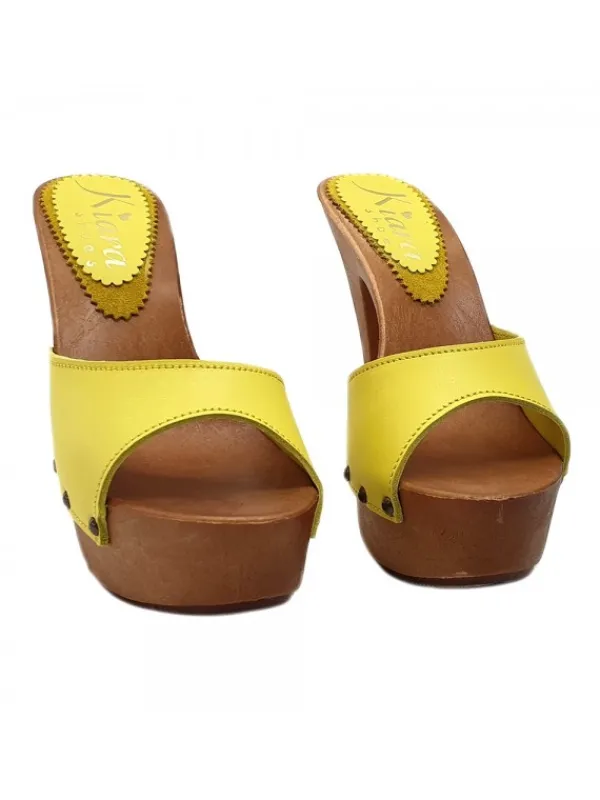 Kiara Shoes ZOCCOLI PELLE TACCO 13 Giallo Sale