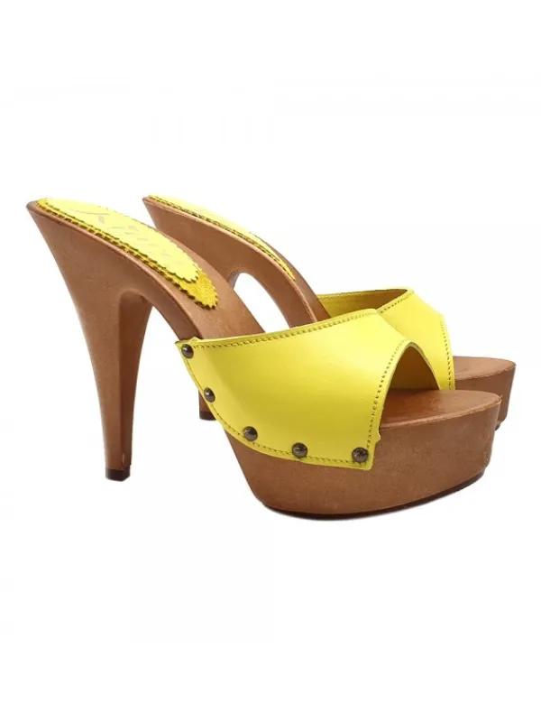 Kiara Shoes ZOCCOLI PELLE TACCO 13 Giallo Sale
