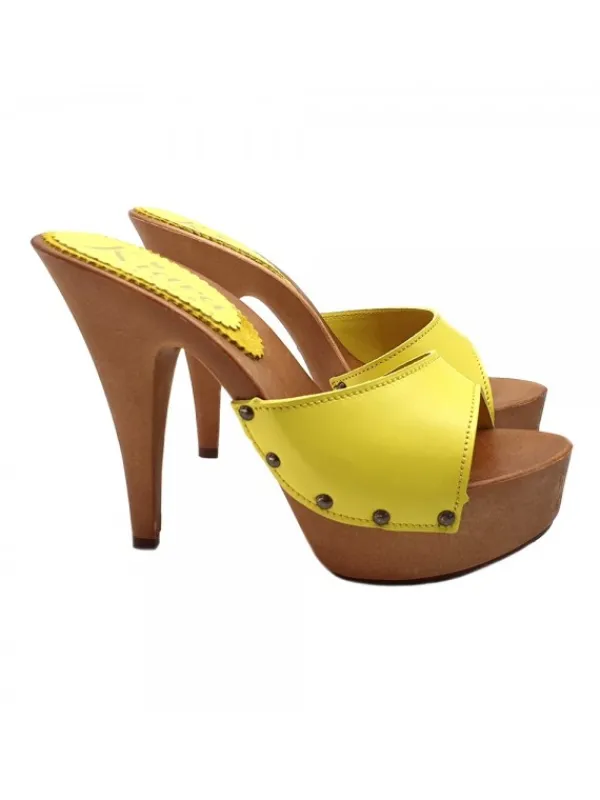 Kiara Shoes ZOCCOLI PELLE TACCO 13 Giallo Sale