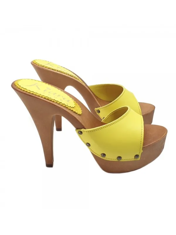 Kiara Shoes ZOCCOLI PELLE TACCO 13 Giallo Sale