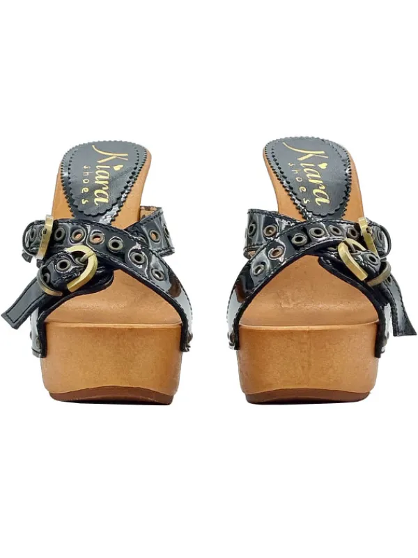 Kiara Shoes ZOCCOLI VERNICE NERA TACCO... Nero Clearance