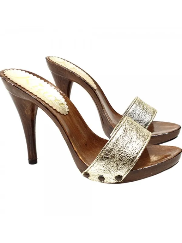 Kiara Shoes Zoccolo in pelle oro Discount