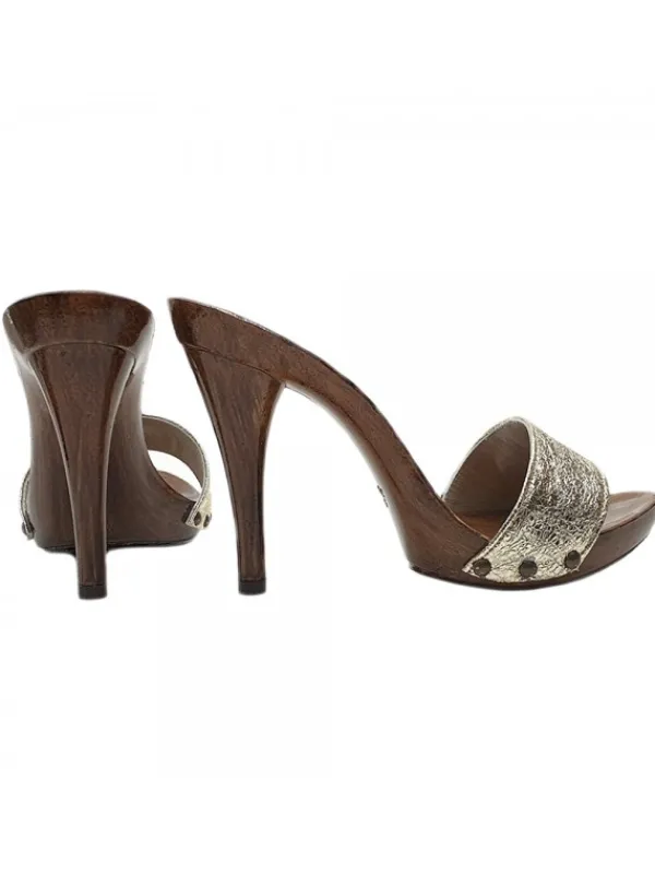 Kiara Shoes Zoccolo in pelle oro Discount